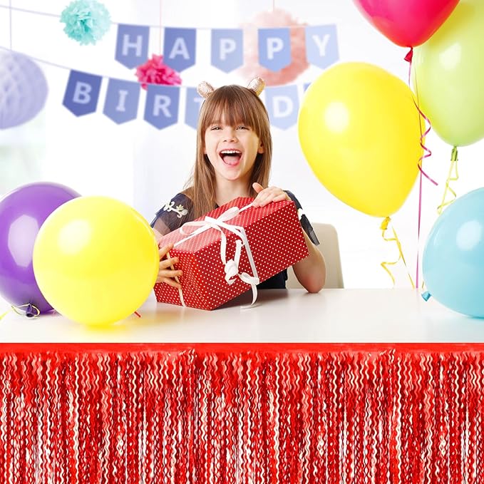 6 Pack 29 x108 Inch Red Wave Foil Fringe Table Skirts Metallic Banner - Image 7