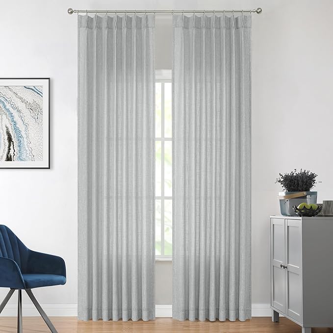 Vision Home Gray Pinch Pleated Semi Sheer Curtains Textured Light Filtering by VisionHome