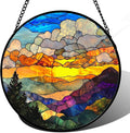 Stained Glass Window Hanging, Abstract Clouds Mountains Landscape Suncatcher by JOSUMALY