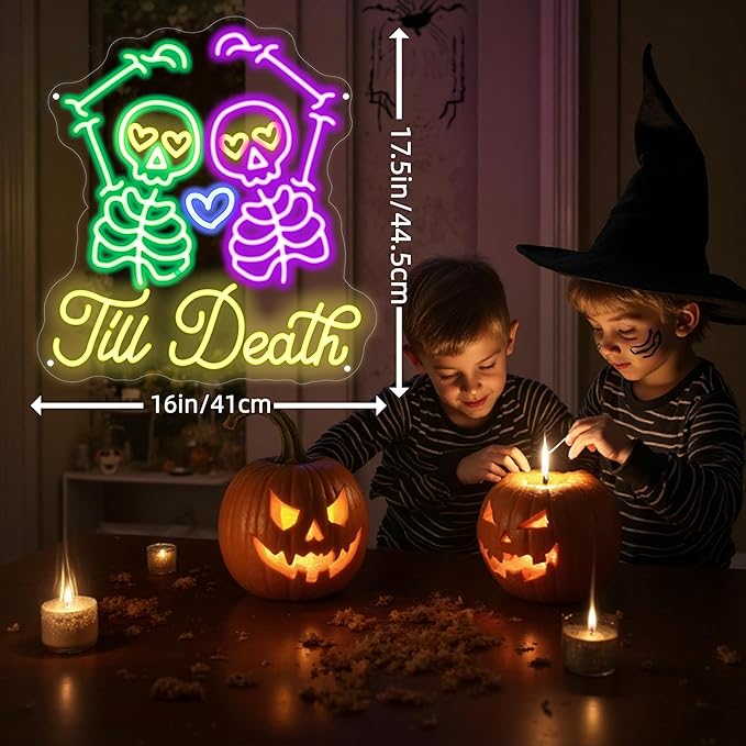 Skull Till Death Neon Sign, Halloween Wall Sign, Horror Decor Wall Skull Neon - Image 3