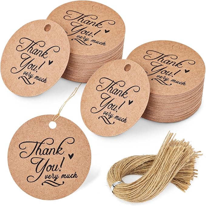 SallyFashion 120PCS Thank You Gift Tags, Round Brown Paper Tags by sallyfashion
