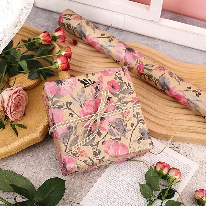 RUSPEPA Pink Flower Gift Wrapping Paper, 17 x 32.8 Feet, Mini Roll, Floral Gift - Image 5