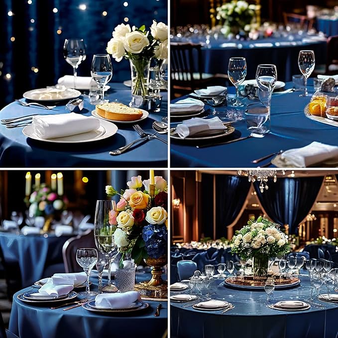 Round Tablecloth 120 Inch Tablecloth 6 Pack Navy Blue Table Cloths Washable - Image 3