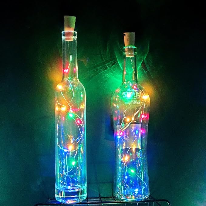 Wine Bottle Lights with Cork 15Pack 10 LED 40 Inches Battery Operated Silver - Image 6
