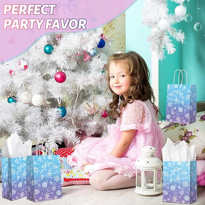 24 Pcs Winter Snowflake Gift Bags, Holiday Kraft Paper Party Favor Bags - Image 5