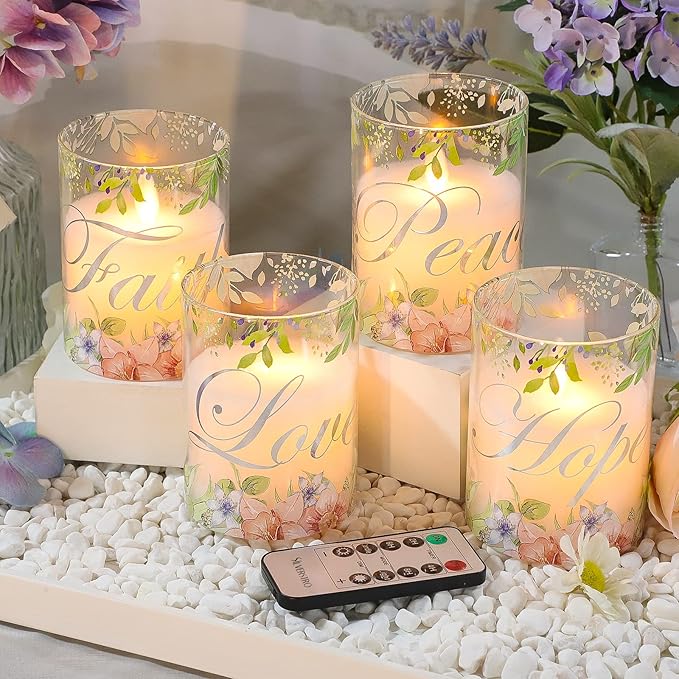 Silverstro Christmas Flameless Candles Glass Flickering Real Wax Floral LED - Image 9