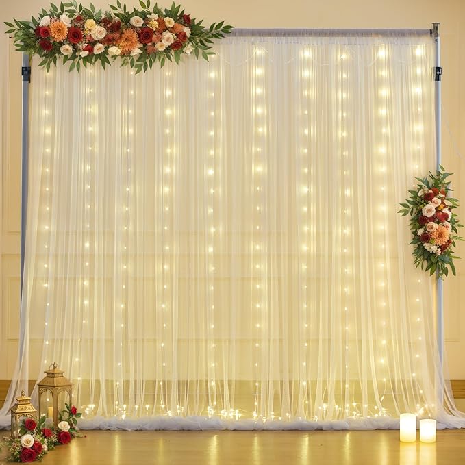 10x10ft White Tulle Backdrop Curtain by Suppromo