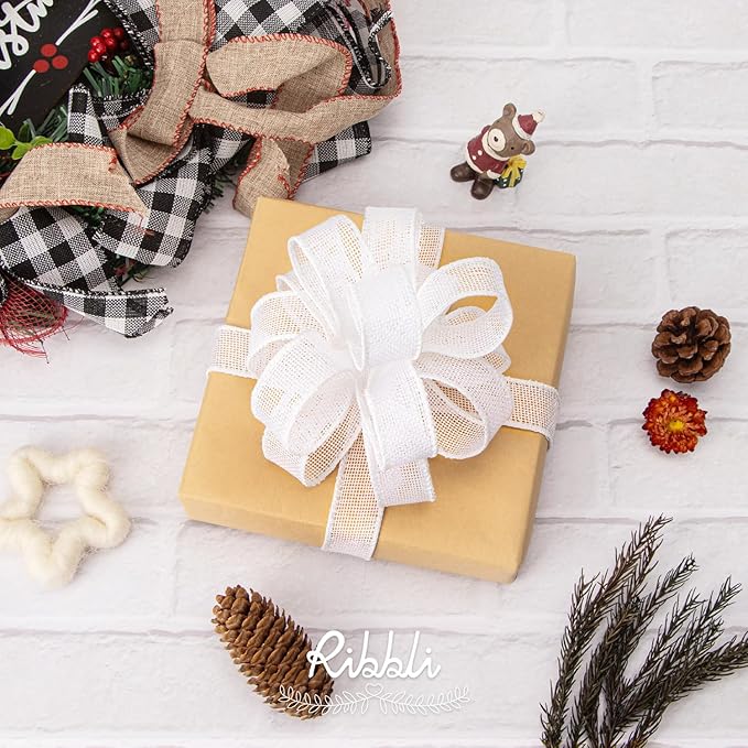 Ribbli White Burlap Wired Ribbon, 1” Inch x Continuous 20 Yard, Big Bows - Image 2