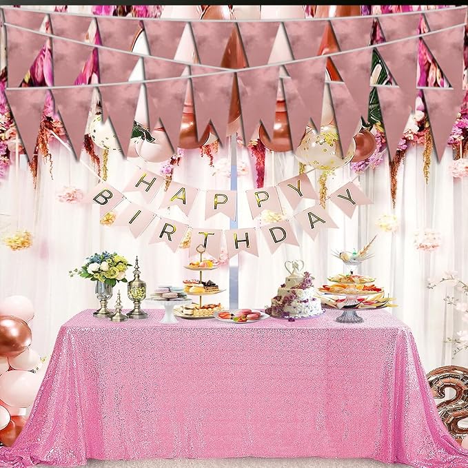 20M/65FT Rose Gold Triangle Pennant Banner Flag Metallic Fabric Bunting Garland - Image 3