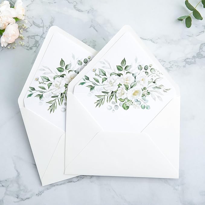 PONATIA 50PCS A7 Euro Flap Ivory Envelope, 5.25 x 7.25'' Flowers Liner Envelopes - Image 3