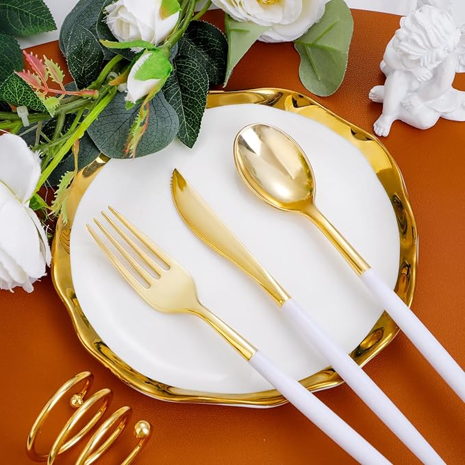 I00000 300 Pcs Gold Plastic Silverware - Image 8
