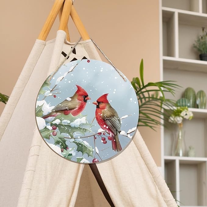 CGBHW Winter Christmas Cardinal Birds Wooden Sign, Winter Branches Berry - Image 5