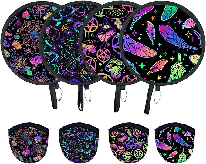 4Pcs Rave Round Foldable Hand Fan Japanese Foldable Fan Style Handheld Compact by JYSILIYH