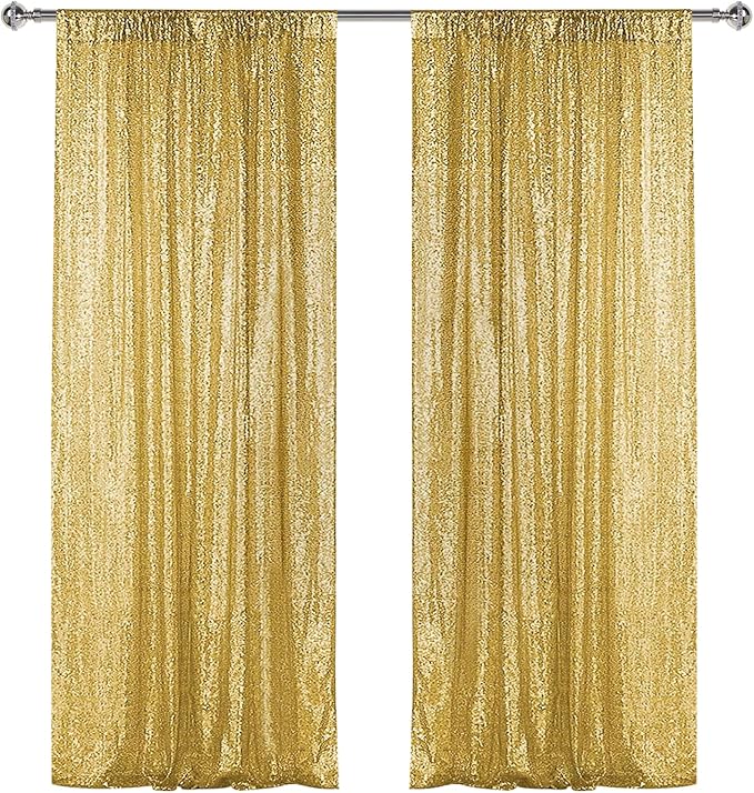 Sugargirl Gold Sequin Backdrop Curtain 2 Panels 2FTx8FT Glitter Gold Background by Sugargirl