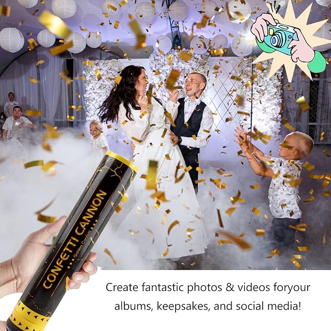 6 Pack Gold Confetti Poppers, 12 Inch Confetti Cannon Party Poppers Shooters - Image 4