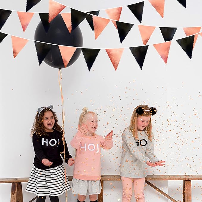 Black Rose Gold Party Decorations Triangle Pennant Banner Flag Rose Gold Black - Image 6