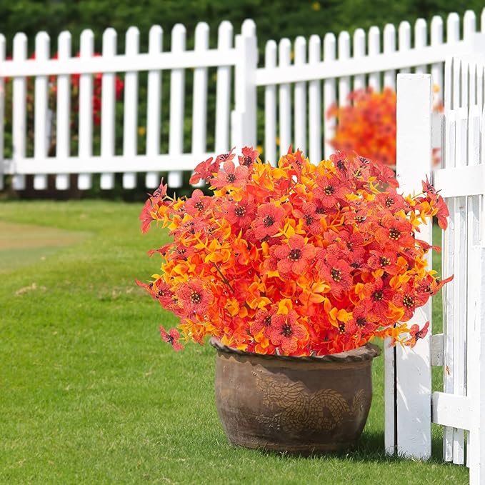 12 Bundles Artificial Fall Flowers Fake Plastic Plants Indoor Outside Hanging - Image 5