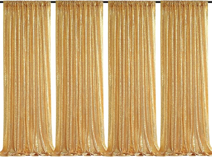 Gold Sequin Backdrop Drapes 4 Panels 2FTx8FT Glitter Backdrop Curtains by QueenDream