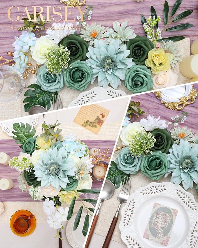 Artificial Flowers Combo, Mix Silk Flowers Roses, Dahlias - Image 6
