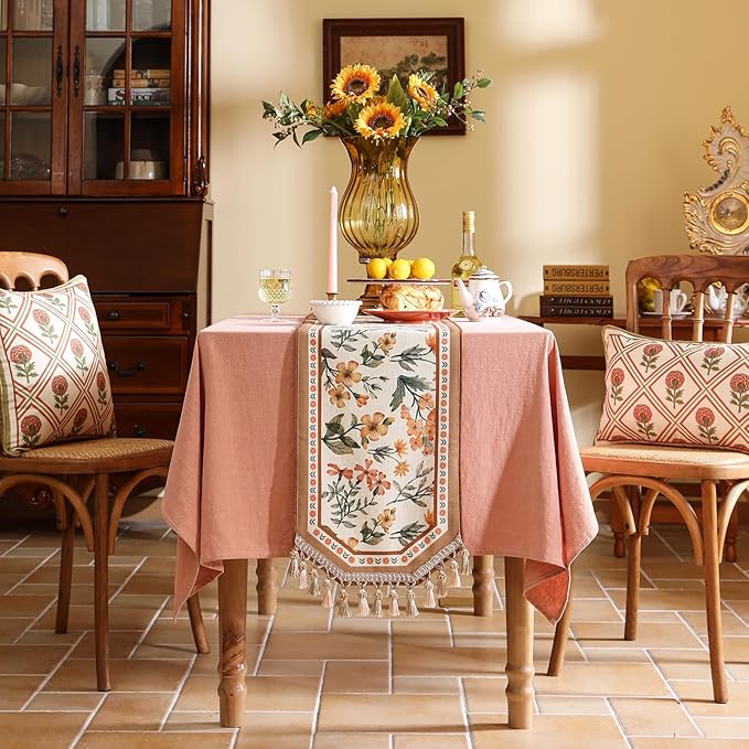 Vintage Linen Table Runner, Floral Table Runners 87 Inches Long, Soft and - Image 2