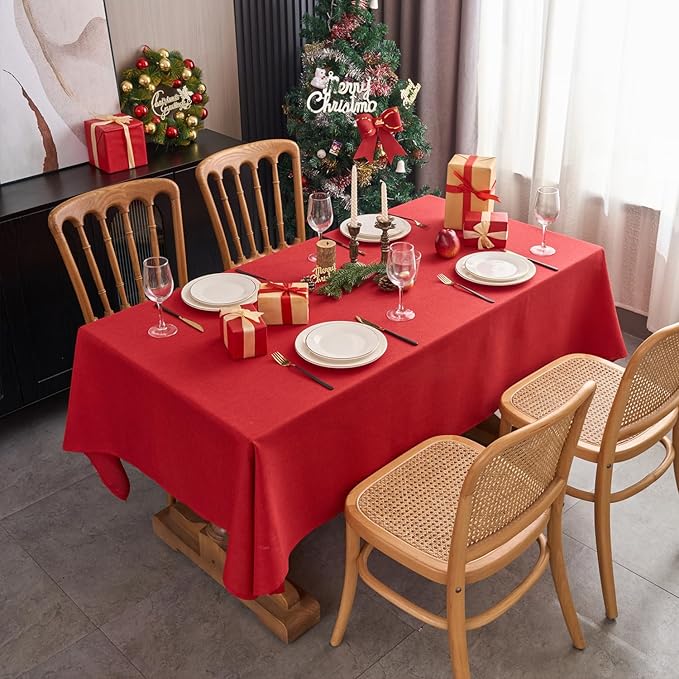 NLMUVW Red Linen Tablecloth Square, Christmas Table Cloth Water Resistant Table - Image 6