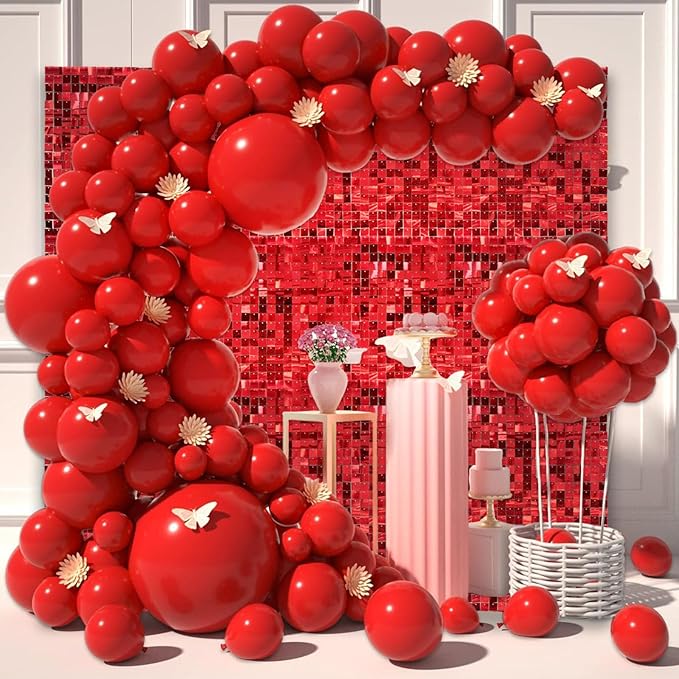24PCS Red Shimmer Wall Backdrop, Laser Square Sequin Photo Backdrops Panel - Image 3
