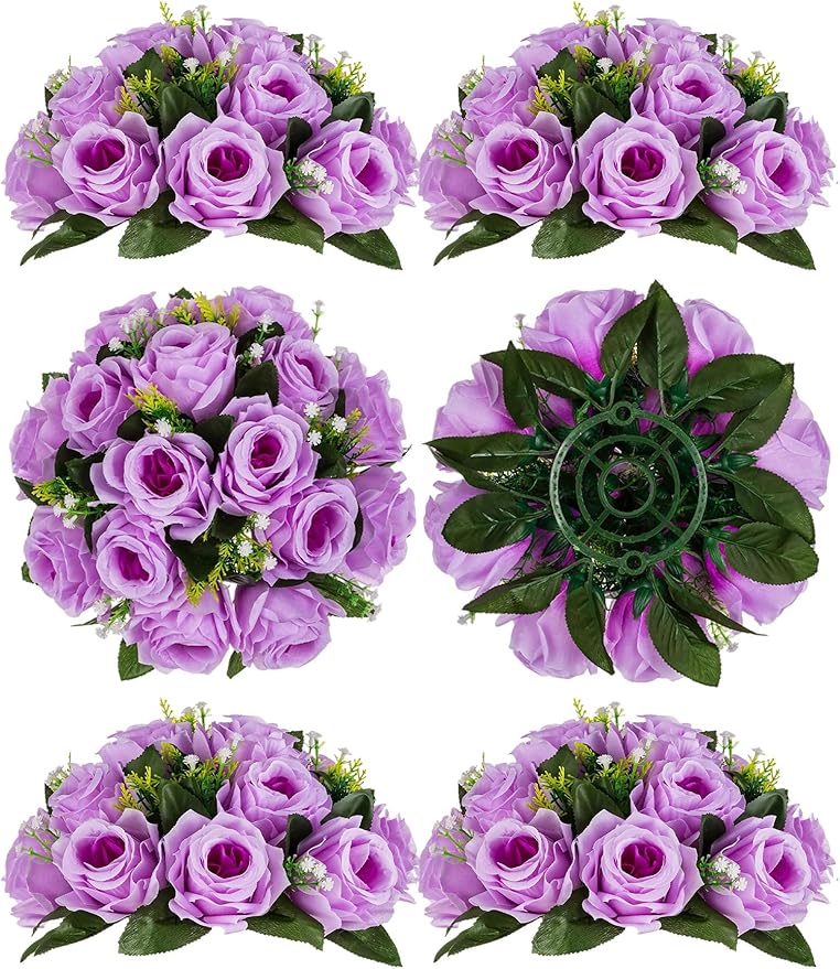 BLOSMON Flower Balls Wedding Rose Centerpieces 6 Pcs Lilac Fake Flowers Kissing by Blosmon