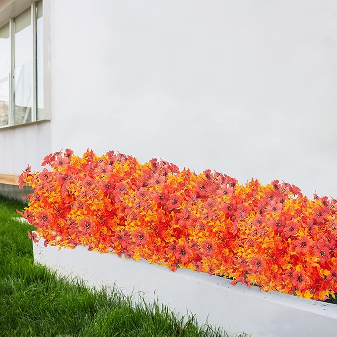 12 Bundles Artificial Fall Flowers Fake Plastic Plants Indoor Outside Hanging - Image 2