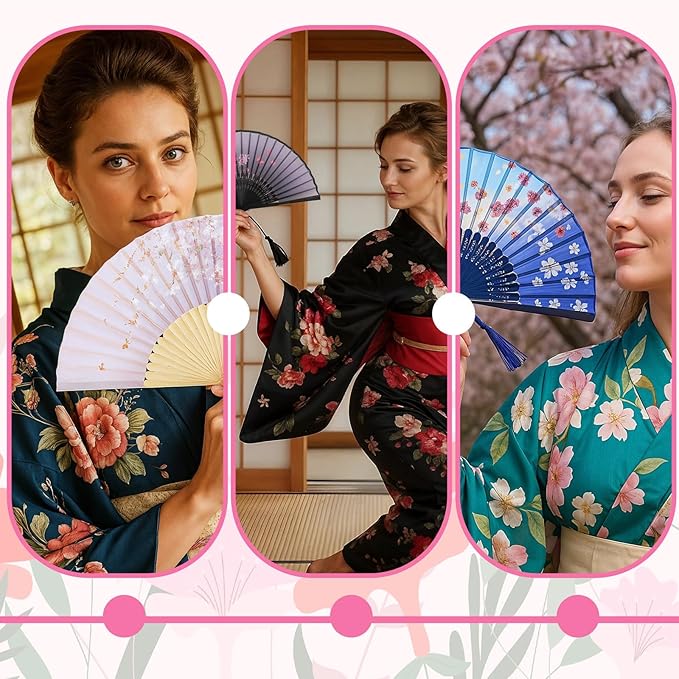 12 Pcs Fans for Line Dancing Vintage Silk Floral Folding Fan Chinese Hand Fans - Image 5