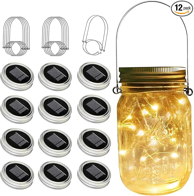 SunKite Solar Mason Jar Lights, 12 Pack 30 LED Waterproof Fairy Firefly Jar by SunKite