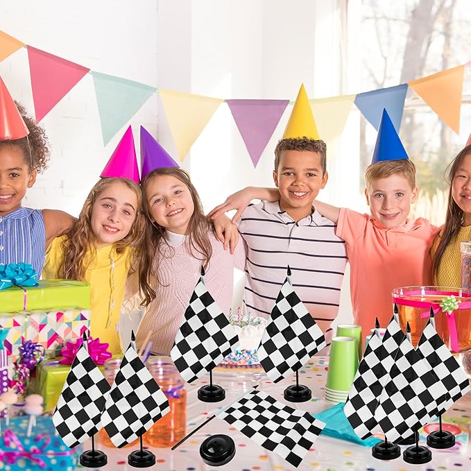28 Pcs Black and White Checkered Racing Stick Flag Mini Race Car Office Table - Image 7