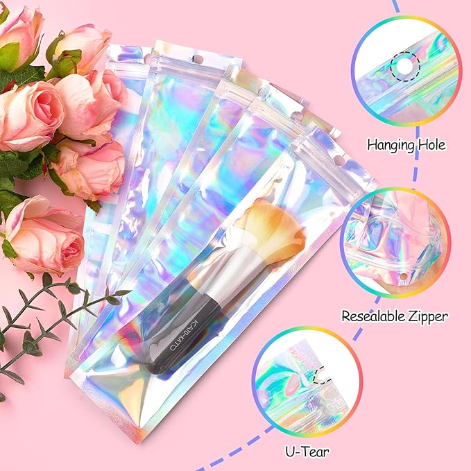 FUNFERY 100 Pack Holographic Bags Clear Window Resealable Bags - Image 4