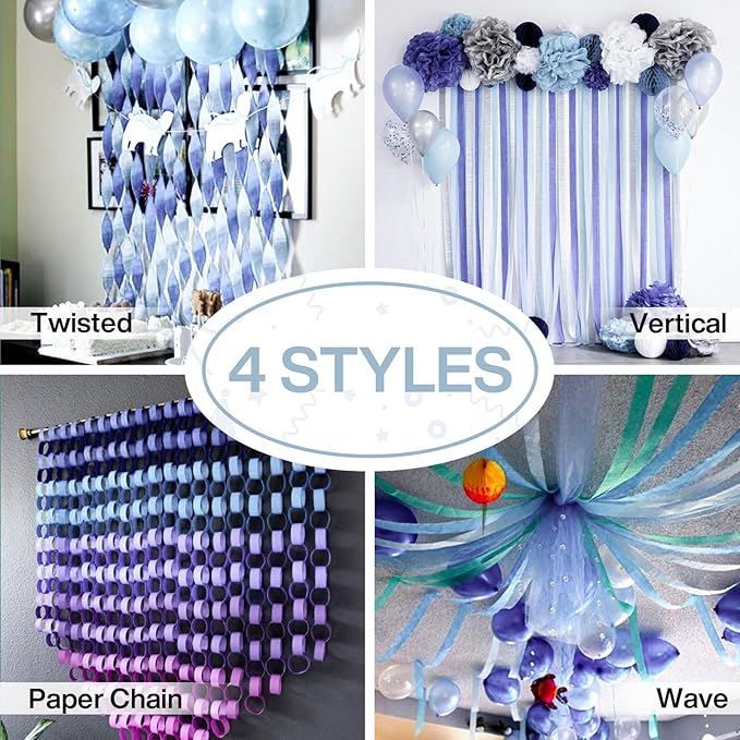 PartyWoo Light Blue Crepe Paper Streamers 4pcs 328ft Pack of Slate Blue Beige - Image 6