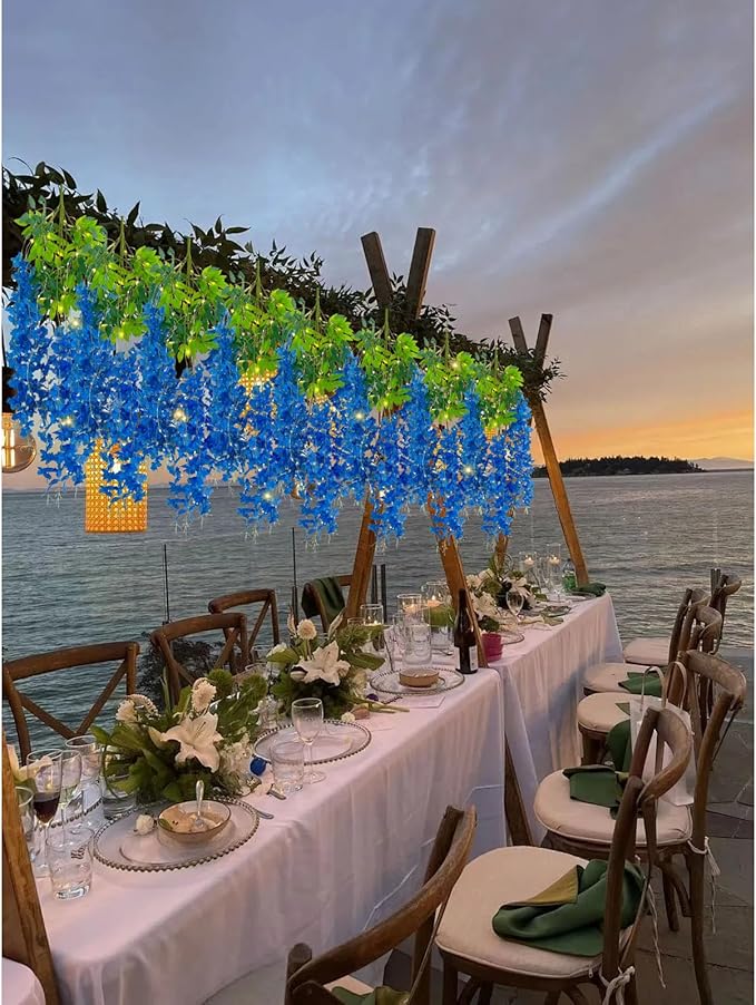 12 Pack Royal Blue Wisteria Hanging Flowers Garland - Image 5