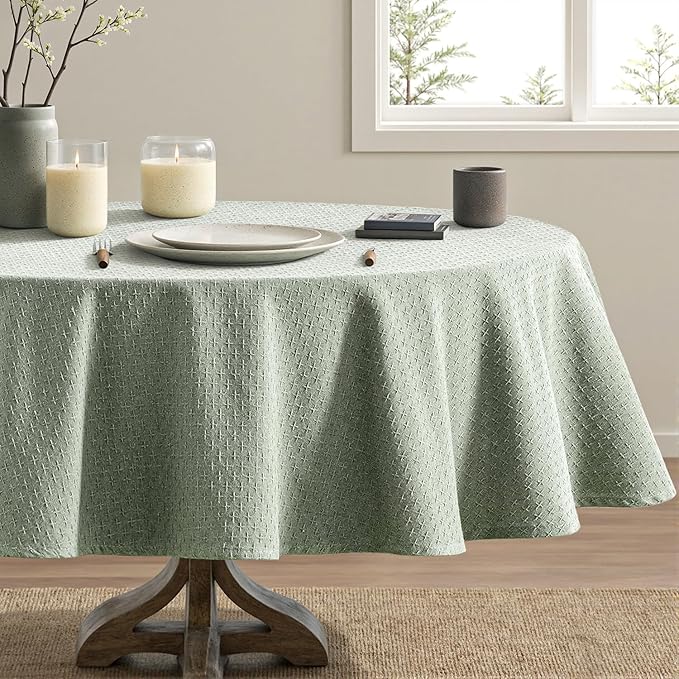 MIULEE Sage Green Linen Cottton Table Cloth Round Tablecloth Waterproof - Image 7