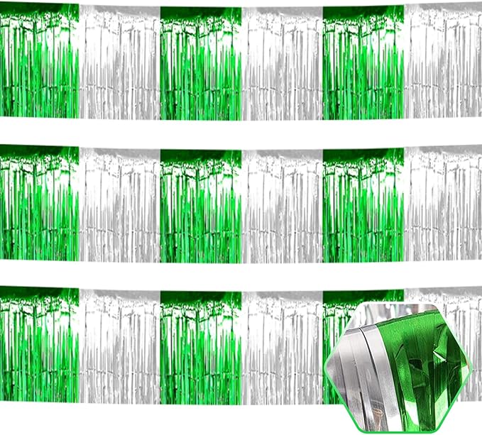 3 Pack 10 Feet Silver Green Foil Fringe Garland Metallic Tinsel Streamers by Ferwzsr