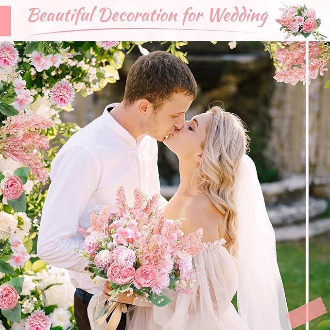 Zeyune 8 Pcs Wedding Silk Flowers Fake Silk Flowers Faux Bouquet Hydrangea - Image 4