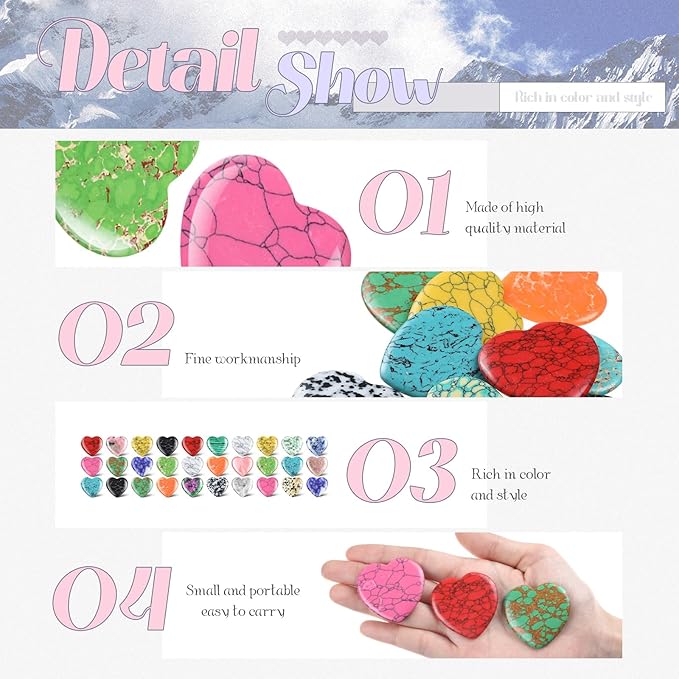 Nuenen 30 Pcs Heart Shape Crystals Bulk 1. 57 Inch Gemstone Heart Stones Worry - Image 5