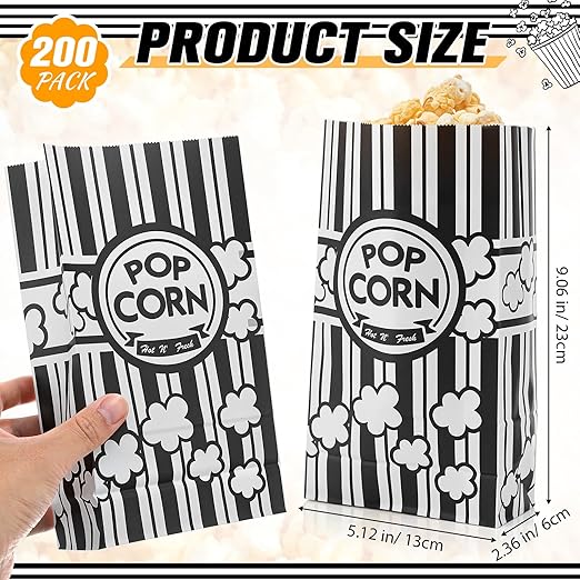 200 Pcs Paper Popcorn Bags Bulk 2 oz Large Flat Bottom Boxes Red and White - Image 2