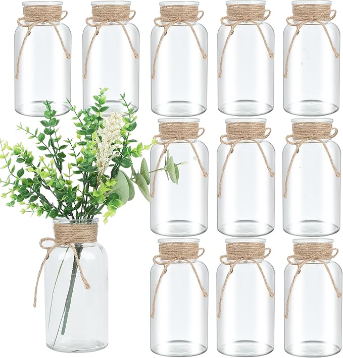 Vintage Glass Flower Vase，12 Pack Farmhouse Transparent White Glass Centerpiece by LEYIQUCHAMPAGNEWINEGLASSES
