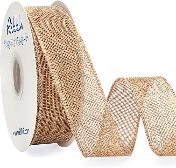 Ribbli Burlap Ribbon Continuous 20 Yard 1.5 Inch Natural Wired Ribbon by Ribbli