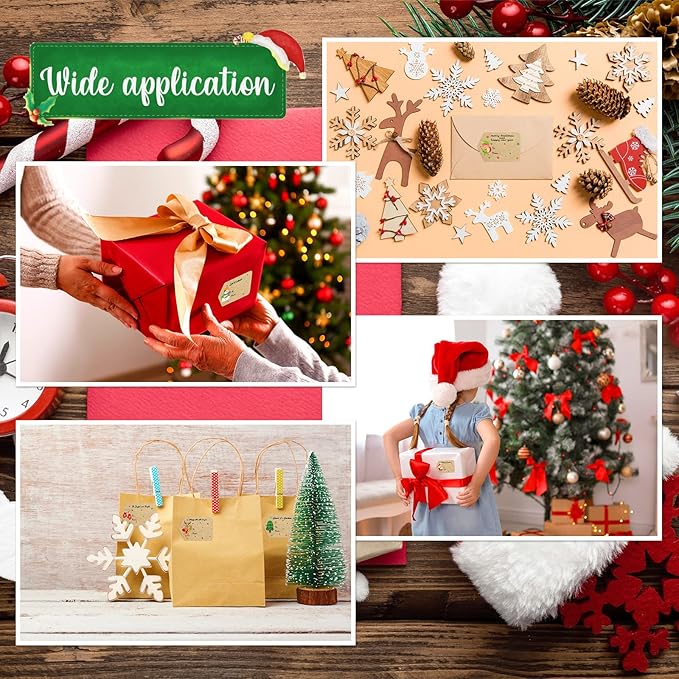 Zonon 720 Pieces Self Adhesive Christmas Gift Tag Xmas Kraft Name Tags Natural - Image 7