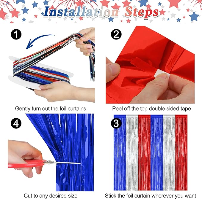 2 Pack 4th of July Party Supplies, 3.28 FT x 7.05 FT 4th of July Tinsel Backdrop - Image 3