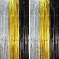 2 Pack Black Gold Silver Foil Fringe Backdrop Curtains, Tinsel Streamers Party by Voircoloria