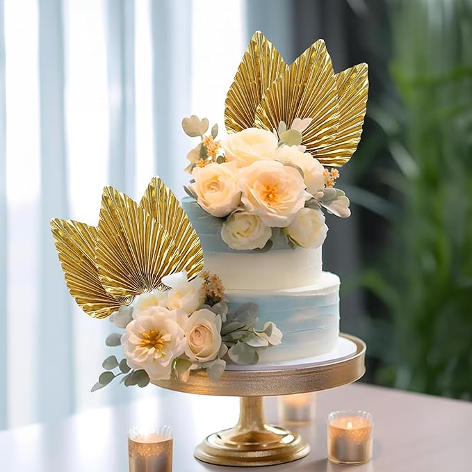 Ephlyn 6Pcs Paper Palm Leaves Fan Cake Toppers Palm Leaf Fan Cake Picks Craft - Image 4