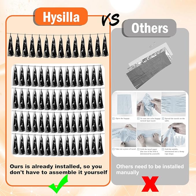 6P Black Foil Fringe Metallic Tassel Streamers Banner Tassel Garland - Image 3