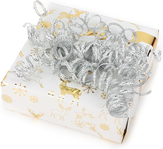 6" Metallic Silver Christmas Curly Ribbon Bows - Image 5