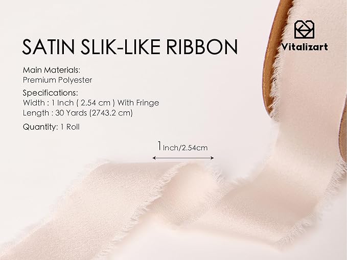 Vitalizart Silk Like Satin Ribbon 1 inch x 30 Yard Light Nude Handmade Frayed - Image 2
