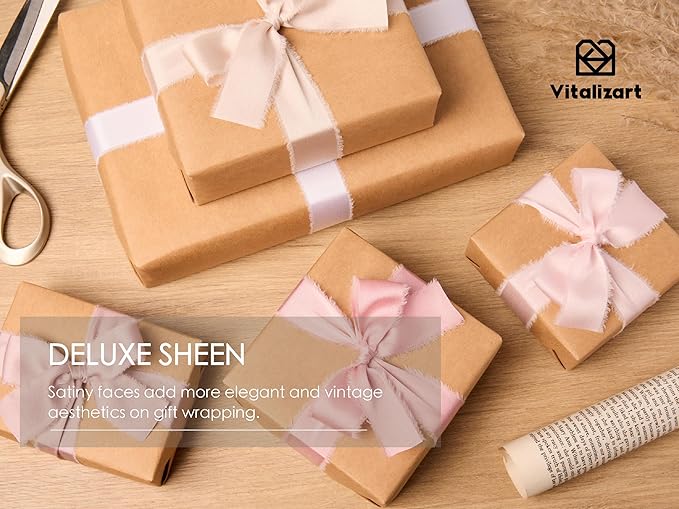 Vitalizart Silk Like Satin Ribbon 1 inch x 25 Yard Pink & Nude Handmade Frayed - Image 5