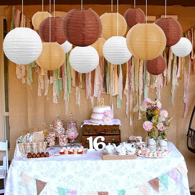 BEISHIDA 16 Pcs Brown Mix Paper Lanterns, Hanging Decorative Chinese Japanese - Image 5